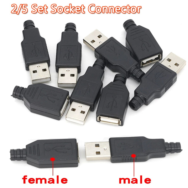 2/5 Set Male Female USB 4 Pin Plug Socket Connector with Black Plastic ...