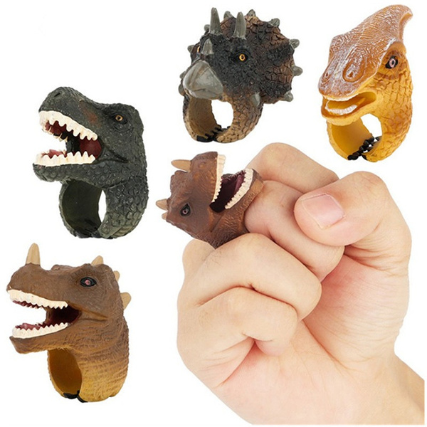 2pcs Cartoon Kids Rings Children Dinosaur PVC Finger Ring Party Jewelry