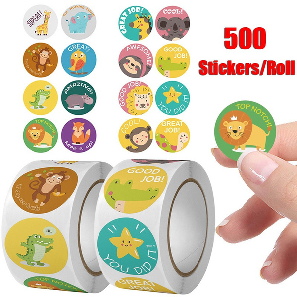 500 Stickers/Roll Cartoon Animals Stickers For Kids Encourage Seals