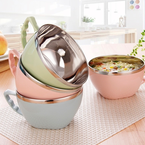 Noodle Bowl With Lid Handle Stainless Steel Leak-Proof Food Container Rice Soup 
