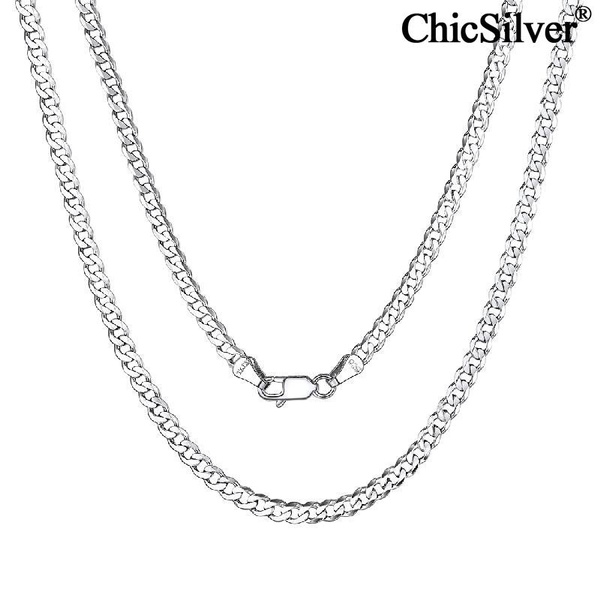 ChicSilver Solid 925 Sterling Silver Necklace Chain Italian 3mm Cuban