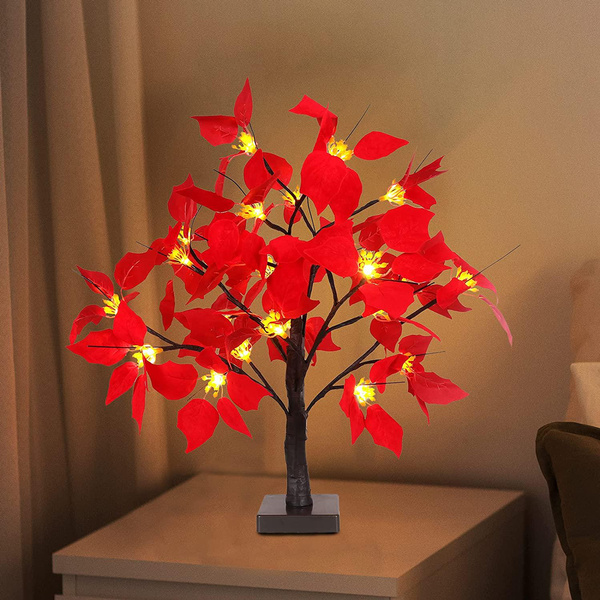 Yumfoz Artificial Xmas Lighted Poinsettia Tree 24 LED Christmas