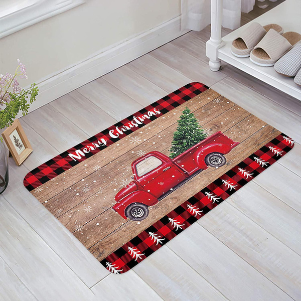 Merry Christmas Indoor Doormat,Front Back Door Mats with Non Slip Backing,Christmas Snowflakes Red Let It Snow Low Profile Welcome Entrance Floor