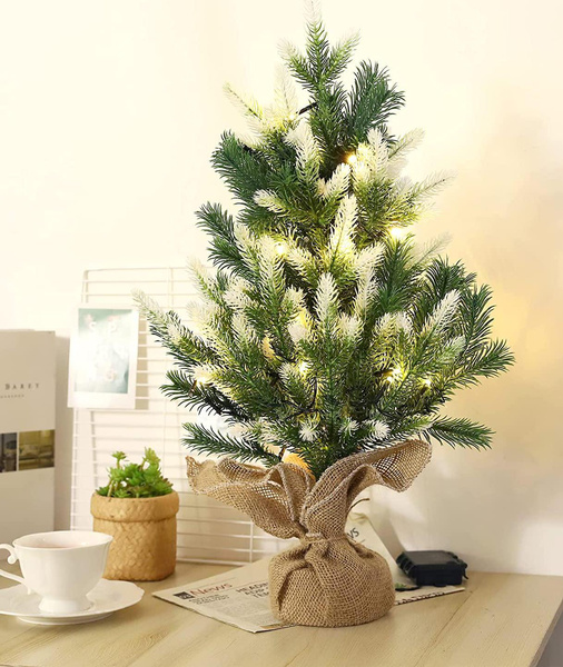 Fristmas 24รข Tabletop Christmas Tree, 2 FT Prelit Flocked Mini Pine Christmas Trees 2 Ft