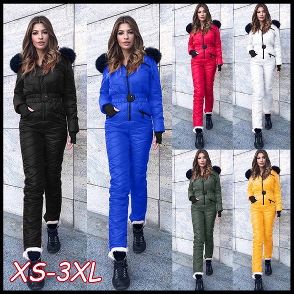 Lady Winter Warm Snowsuit Outdoor Hooded Sports Ski Suit Waterproof Thick Pants 
