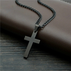 Fashion, christmasnecklace, blackcrosspendantnecklace, Stainless Steel