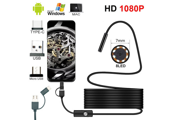 7.0mm Endoscope Camera 1080P HD USB Endoscope with 8 LED 1/2/3.5/5/10M Cable  Waterproof Inspection Borescope for Android PC