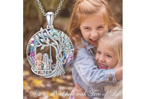 Sister to Be Tree of Life Necklace in Gold Toned Stainless Steel - Mom and  Three Daughters
