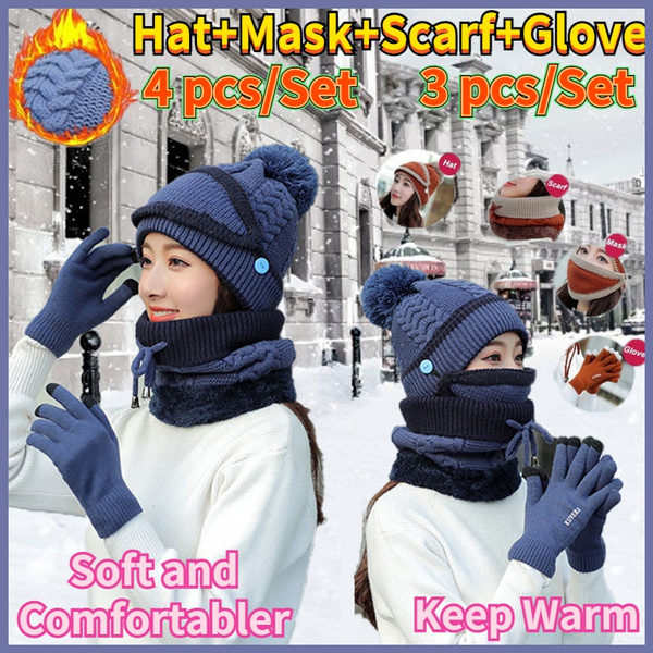 Women's Warm Winter Cap Scarf Gloves Set