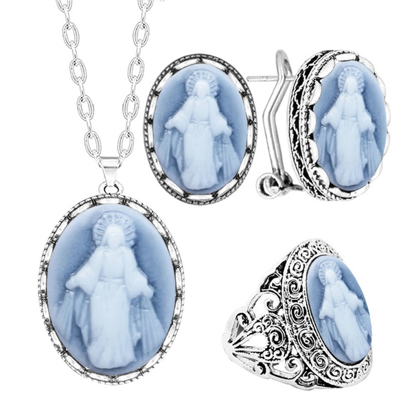 Jesus Cameo Jewelry Set For Women Gold Color Fashion Hollow Flower