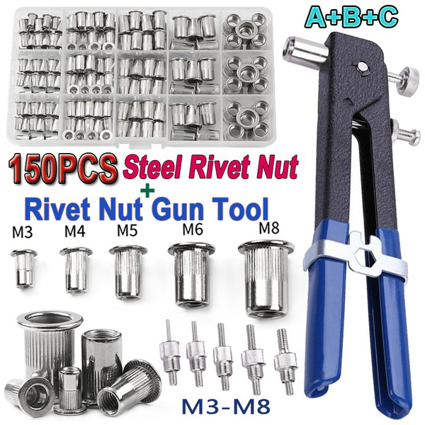 k 6/150PCS/ 150+6pc Stainless Steel Rivet Nuts Kit M3/M4/M5/M6/M8 +1PCS