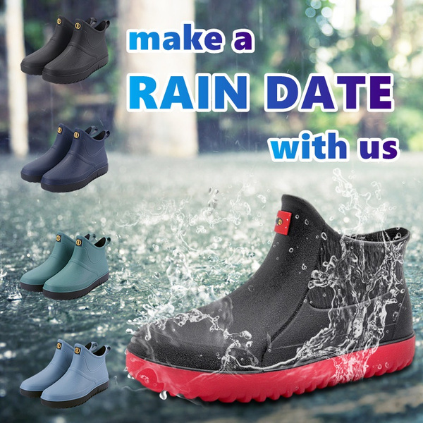 Rain Boots Men Lace Rubber Sole Galoshes Fishing Boots Short