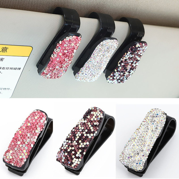 1pc Rhinestone Decor Car Glasses Holder Sun Visor Clip