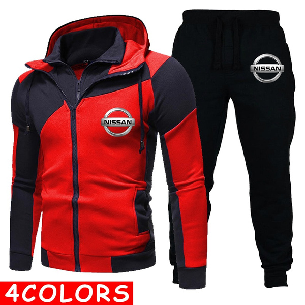 Nissan Printed Mens Hoodie Suits Outdoor Jacket Warm Pants 2 Piece Mens ...