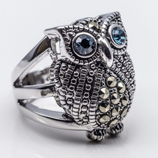 Sterling, Owl, Fashion, Blue Sapphire