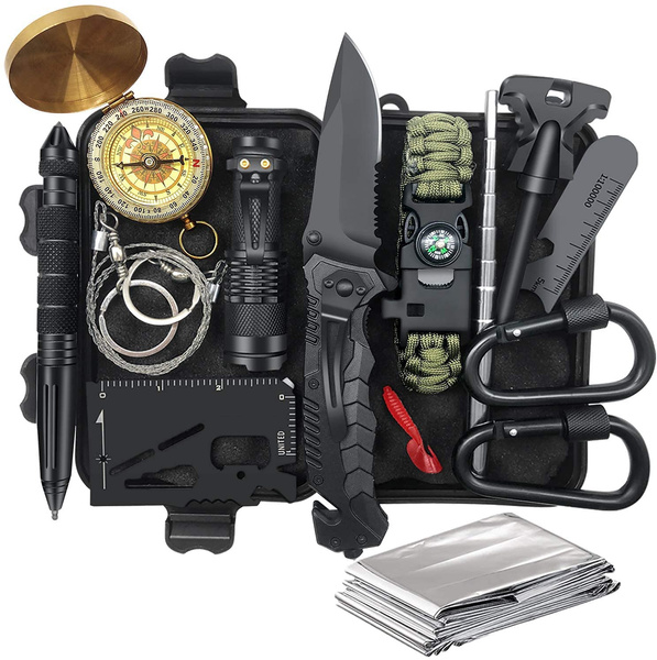 WOWMVP Survival Gear and Equipment, Gifts for Men Dad Husband Fathers Day,  14 in 1 Emergency Survival Kit with Axe & Hammer, Camping Accessories Tool