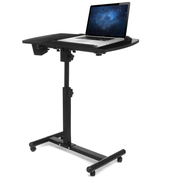 Rolling Laptop Desk Bed Height Angle Adjustable Portable Computer Table