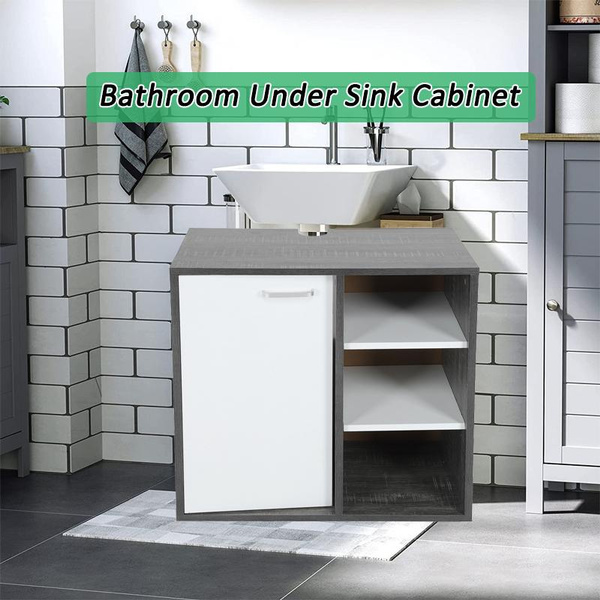 Wooden Under Sink Bathroom Storage Unit 3 Shelves 1 Doors