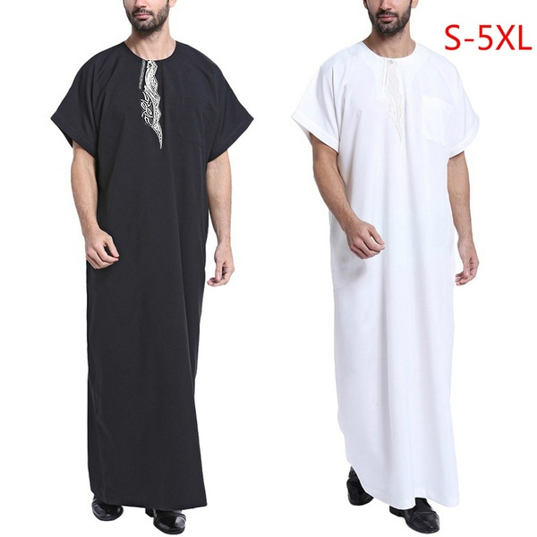 New Muslim Style Men Maxi Clothing Arab Embroidery Abaya Dubai Kaftan ...