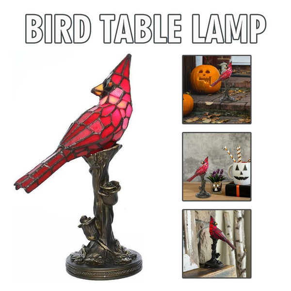 1pc High Quality Bird Table Lamp Red Cardinal Stained Glass Whimsical Accent Night Light Gifts