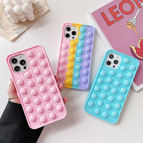 Stress Reliever Pop Fidget Toys Push It Bubble Silicone Shockproof Phone Case for Iphone 6 6s 7 8 Plus X XR XS 11 12 Pro Max Soft Cover