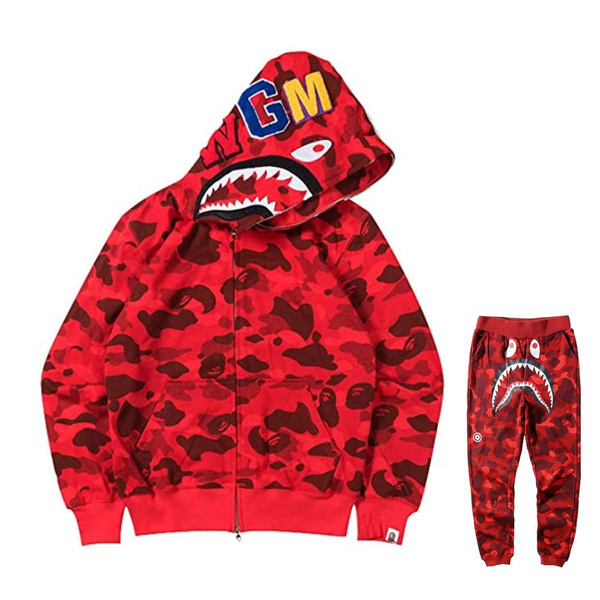 2022 Men's Bape Camouflage Zip Hoodie Jacket + Camouflage Long Pants 3D  Printed Bape Shark Camouflage Hoodie Suits