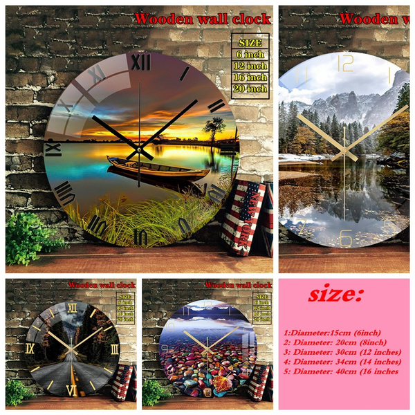 Beautiful Landscape Wall Clock Art Pattern Round Wall Clock Home Wall Clock Art Design Silent