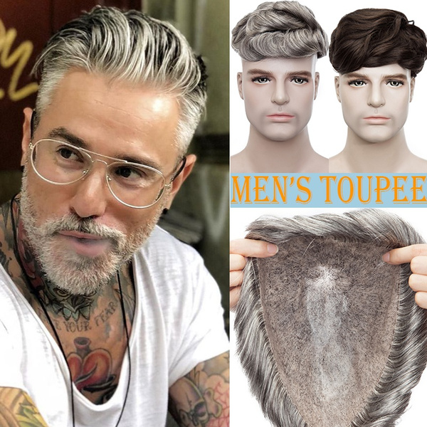 Snoilite Black 20 40 65 Grey Hair Toupee for Men Hair Pieces for