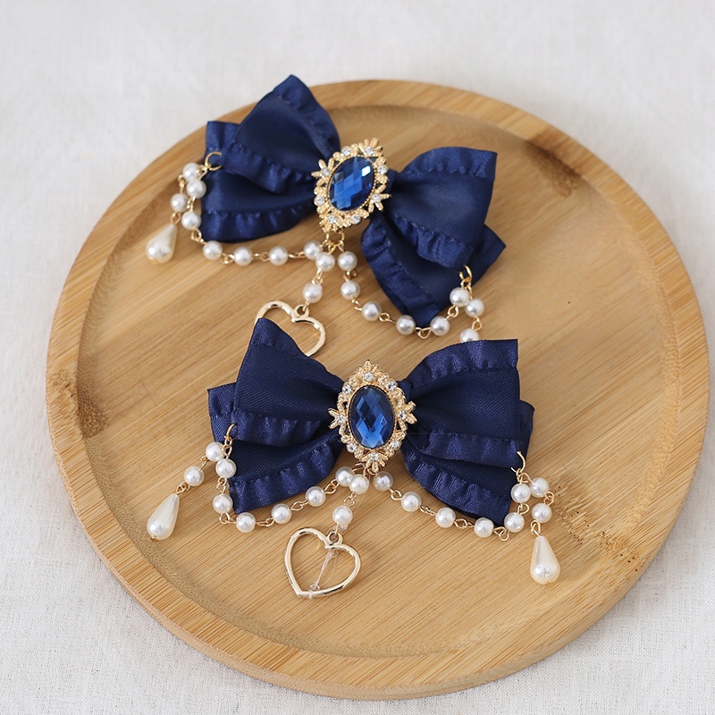 2X Beaded Women Lolita Hair Clip Bow Rhinestone Headdress  display picture 1
