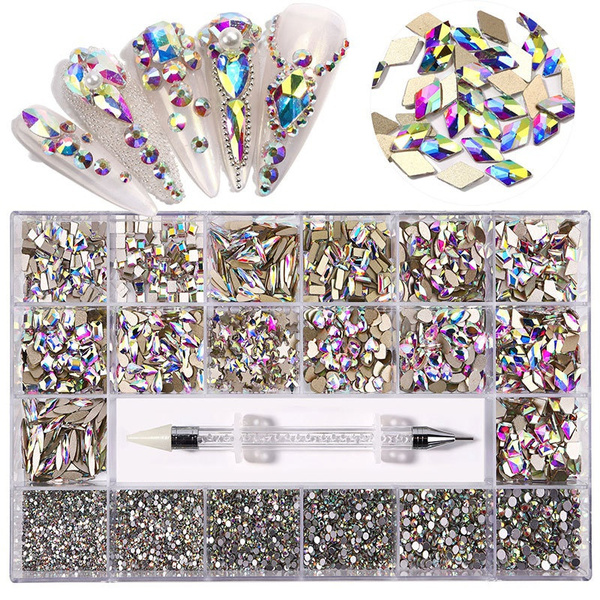 Professional Nail Art Rhinestones Kit, 3100Pcs Gems AB Crystal