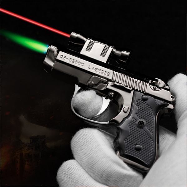 Mini Pistol Infrared Lighter Metal Green Flame Pistol Butane Gas ...