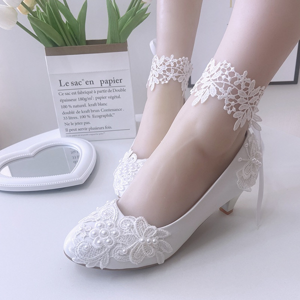 Illusion Mesh Beaded Floral Kitten Heels with Removable Bow