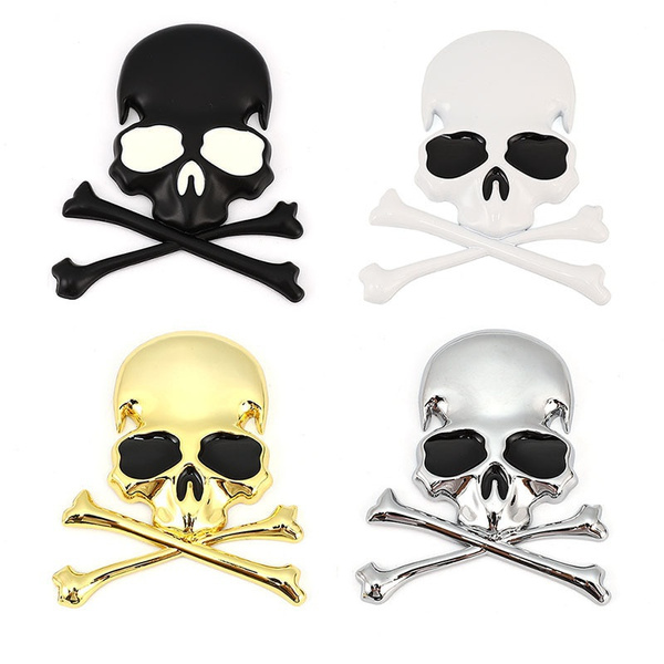 3D Skull Metal Skeleton Crossbones Car Motorcle Sticker - View #2
