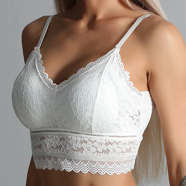 Fashion Women's Sleeveless Floral Lace Bra Padded Tank Tops Spaghetti Strap Bralette  Top Underwear White Lace Camisoles for Women : : Clothing, Shoes &  Accessories