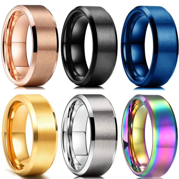 Classic Jewelry Accessories 8mm Stainless Steel Men Ring Brushed ...