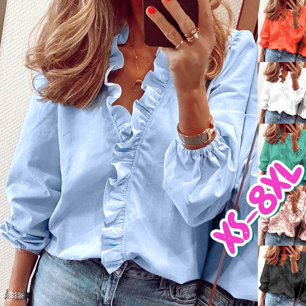 Womens Shirt T Shirt Summer Tops Long Sleeve Casual Fashion Solid Button Blouses