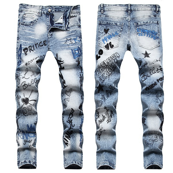 Mens High Quality Vintage Painting Distressed Stretch Jeans Trousers Ripped  Slim Biker Denim Cotton Pants Designer Jeans for Men - AliExpress
