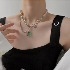 Fashion, punk necklace, Pearl Earrings, Emerald