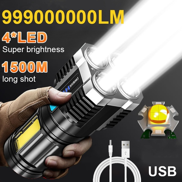 Rechargeable COB Super Bright LED Flashlight USB Side Light Outdoor Waterproof 