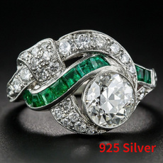 Sterling, Vintage, DIAMOND, emeraldring