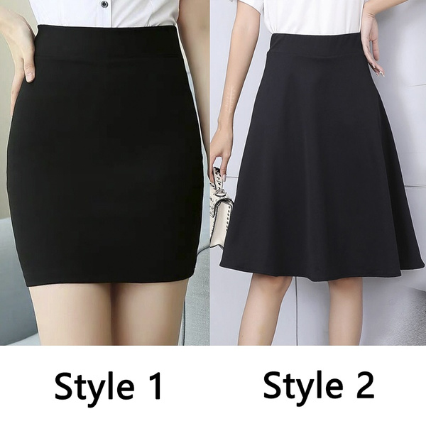 Women Black Hip Wrap Skirt A line elastic high waist ol suit non