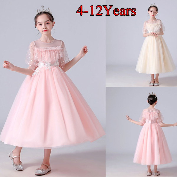 Girls Evening Party Long Lace Dress Kids Biethday Dresses For