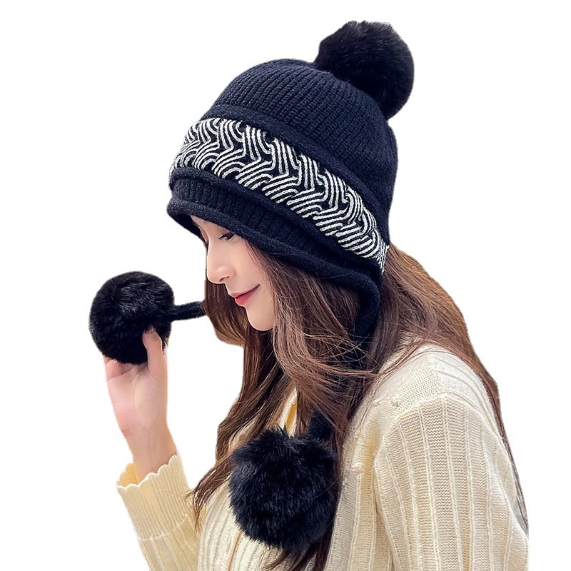 Spring Wool Women's Top Fur Ball pom poms Beret Hat For Laday