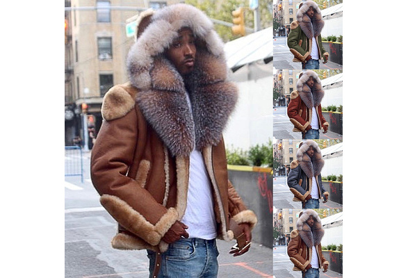 Men's Fashion Cashmere Padded Faux Fur Jacket Vintage Men 