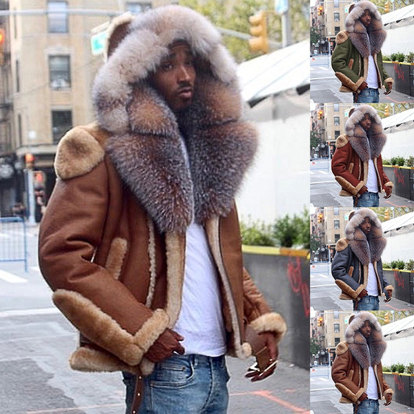 Men Hood Imitation Fur Fur Coat Men Leopard Mink Coat Mens New Warm Fur Coat  Mens Winter Faux Fur Coat Cardigan Tops Men