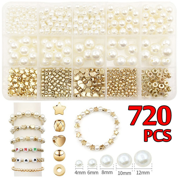  1352 Pieces Gold Spacer Beads and Pearl Beads for Bracelets,  Assorted Gold Beads, Pearls for Bracelet Jewelry Making : Arts, Crafts &  Sewing
