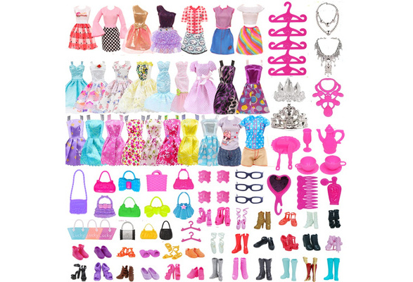 Doll Accessories for Barbie Doll Shoes Boots Mini Dress Handbags Crown  Glasses Doll Clothes Kids Toy
