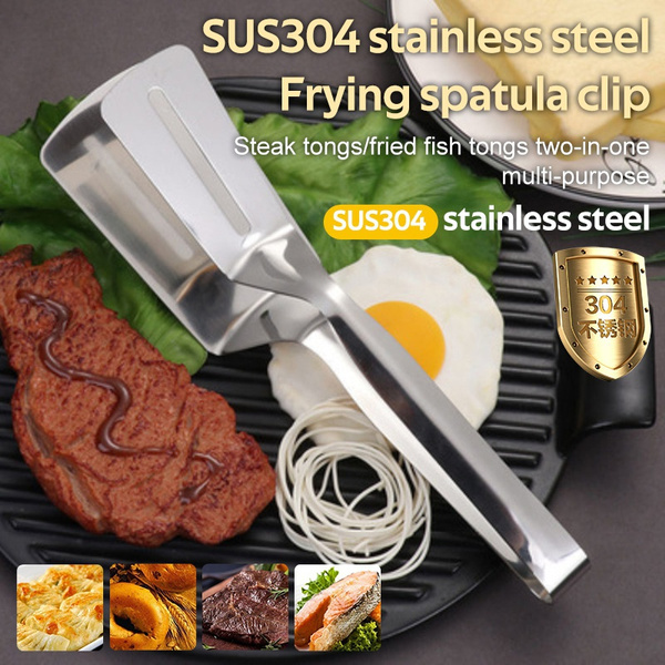 3 in 1 SUS 304 Stainless Steel Steak Clamps Cooking Tong Double Sided  Spatula 10 inch Multifunctional Food Flipping Spatula Tongs Clip For Bread  Hamburger BBQ Meats Pizza Pies Bread Fish Beefsteak