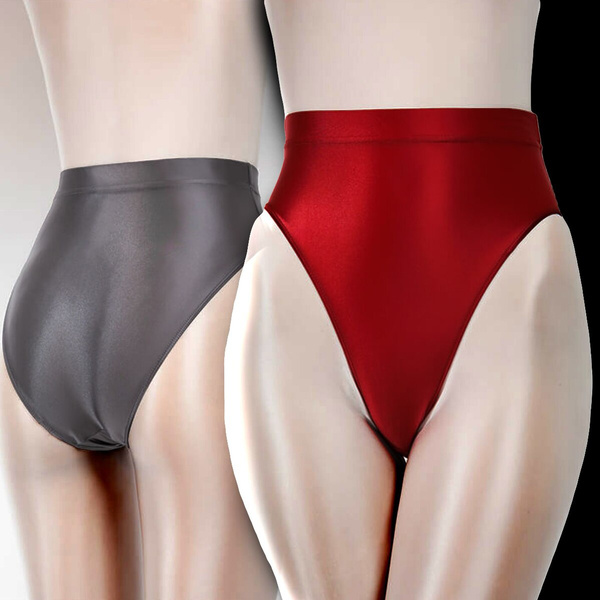 Womens Satin Shiny Wetlook Stretch High Cut Briefs Bikini Panties Underwear