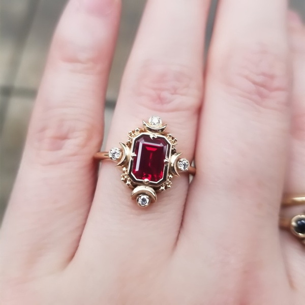 Kite Shaped Opal Moon Engagement Ring Set Rose Gold Fire Opal Bridal S –  FGEM RING